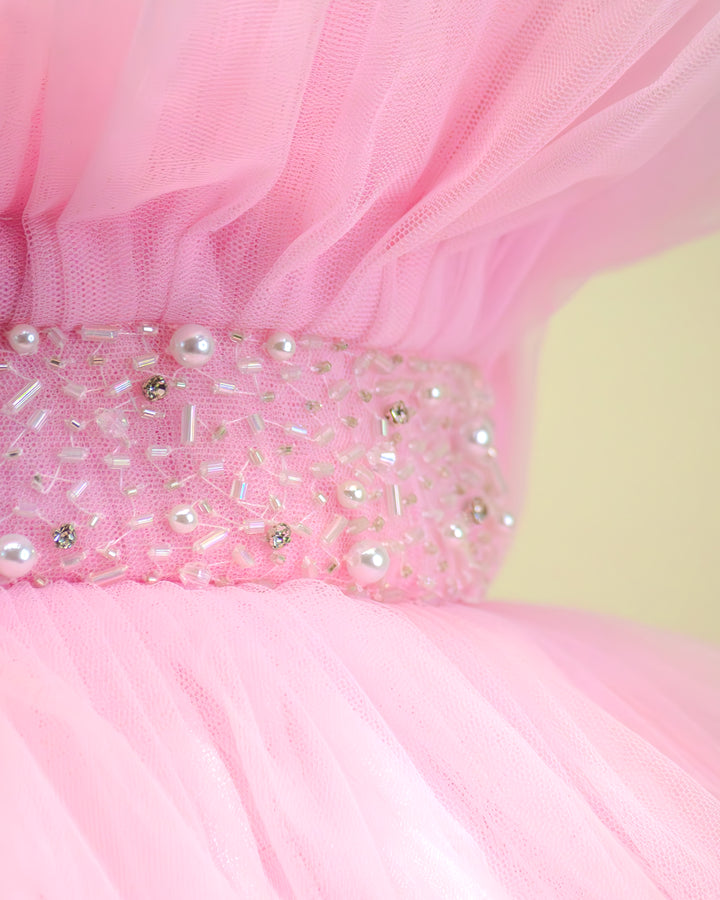 Baby pink premium baby girls birthday frock, party wear dress for girls