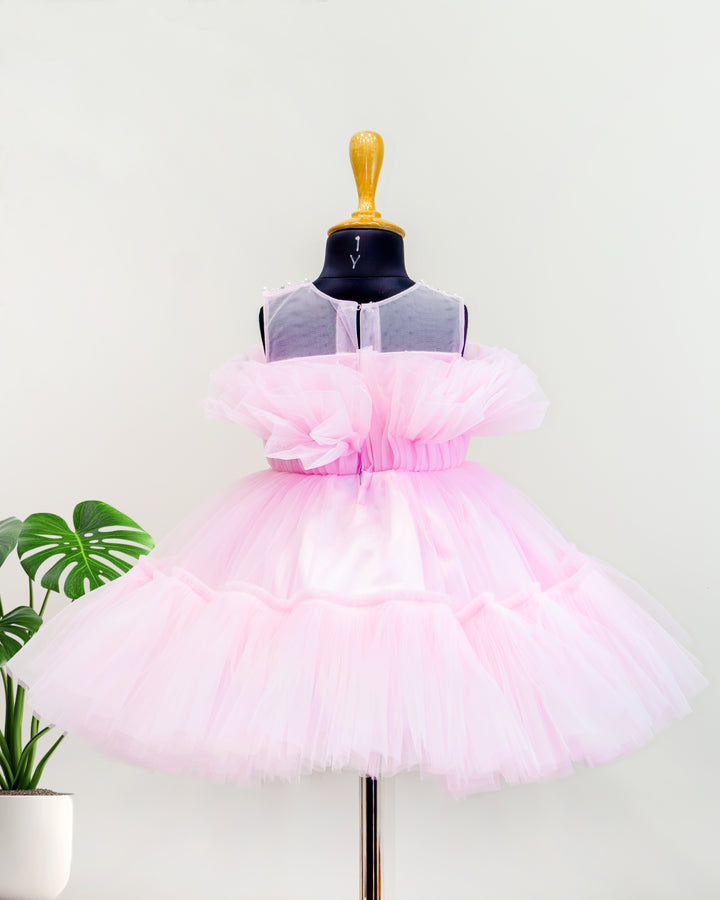 Baby pink premium baby girls birthday frock, party wear dress for girls
