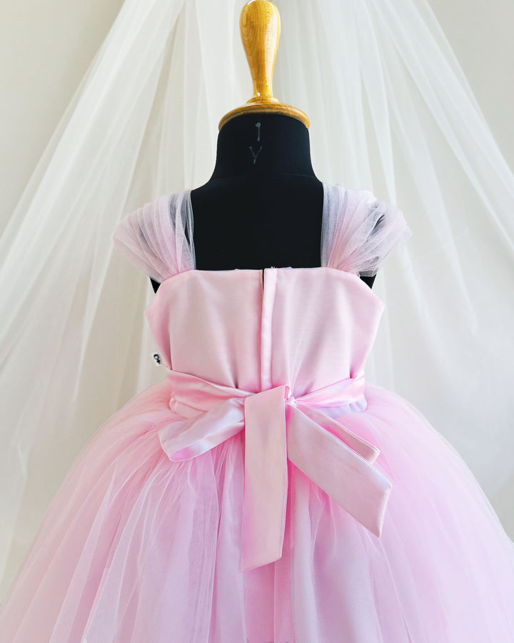"Baby Pink Sequins Handwork Frock for Baby Girls Birthday Party"