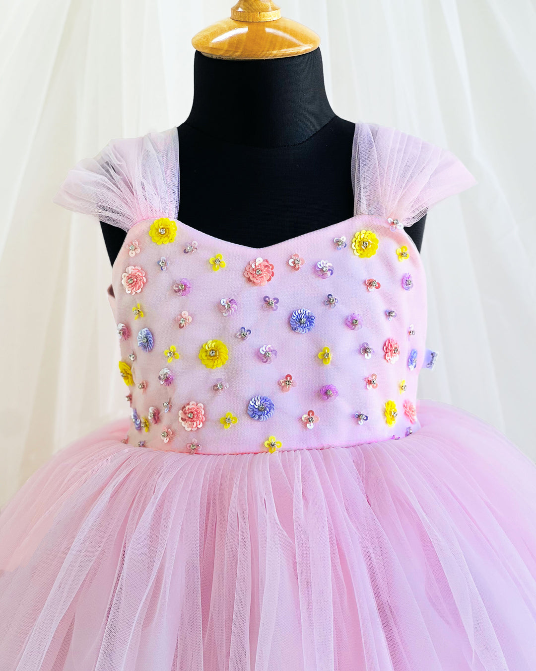 "Baby Pink Sequins Handwork Frock for Baby Girls Birthday Party"
