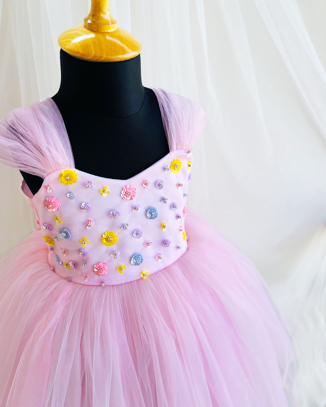 "Baby Pink Sequins Handwork Frock for Baby Girls Birthday Party"