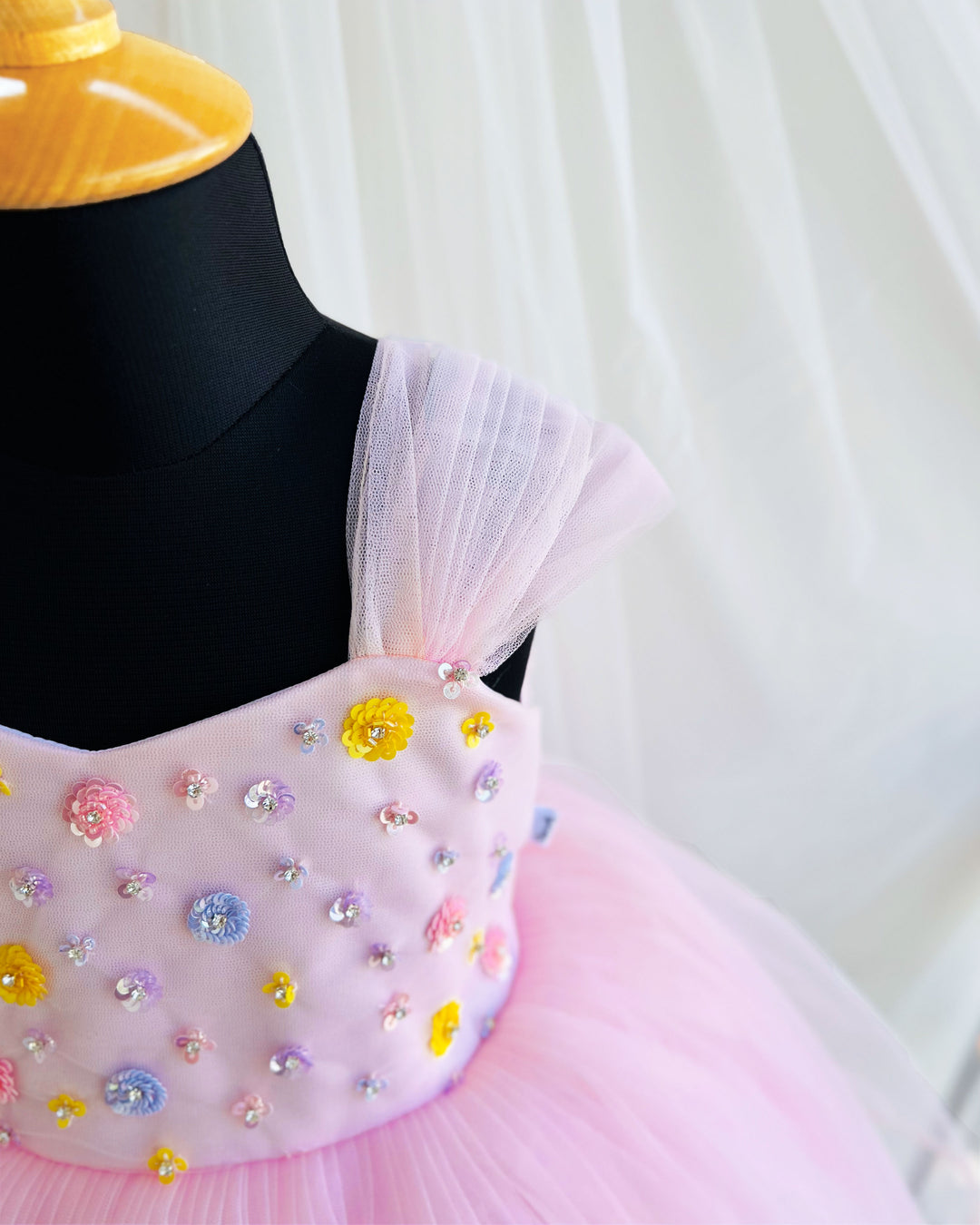 "Baby Pink Sequins Handwork Frock for Baby Girls Birthday Party"