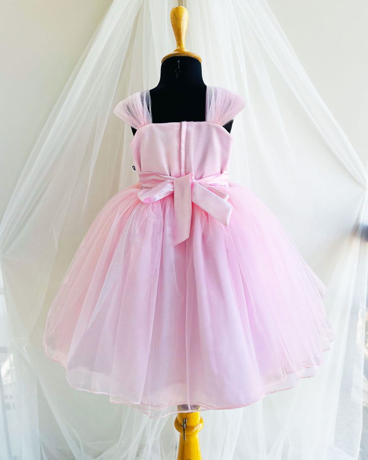 "Baby Pink Sequins Handwork Frock for Baby Girls Birthday Party"