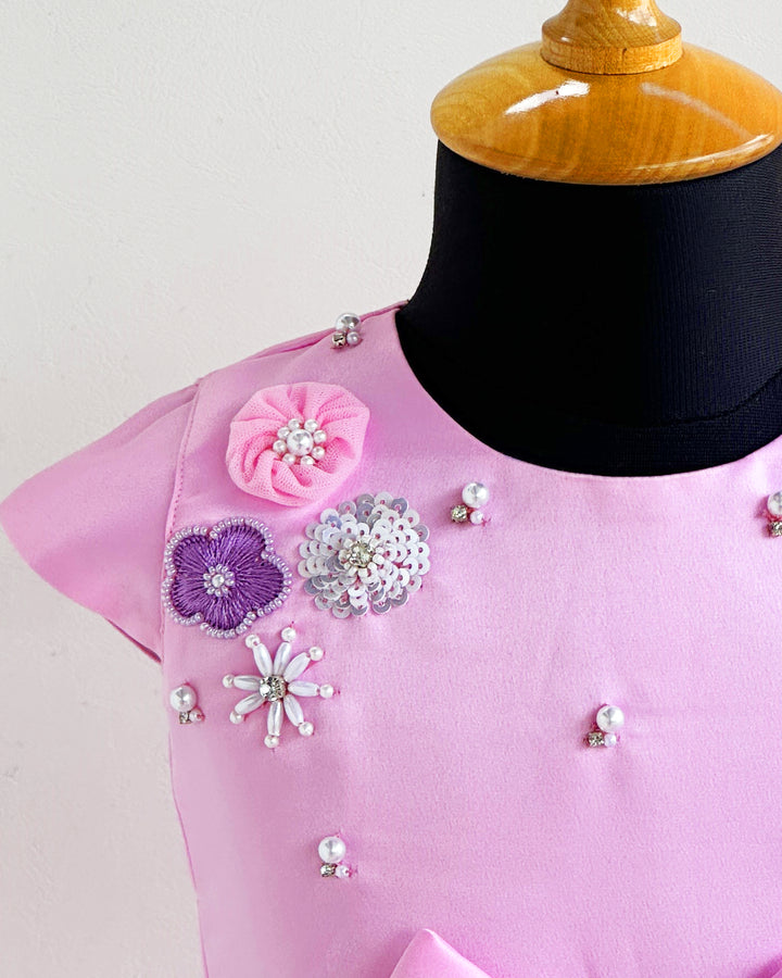 Baby pink silky satin baby girl birthday dress, western style frock, box pleated party wear, kids birthday dress for girls