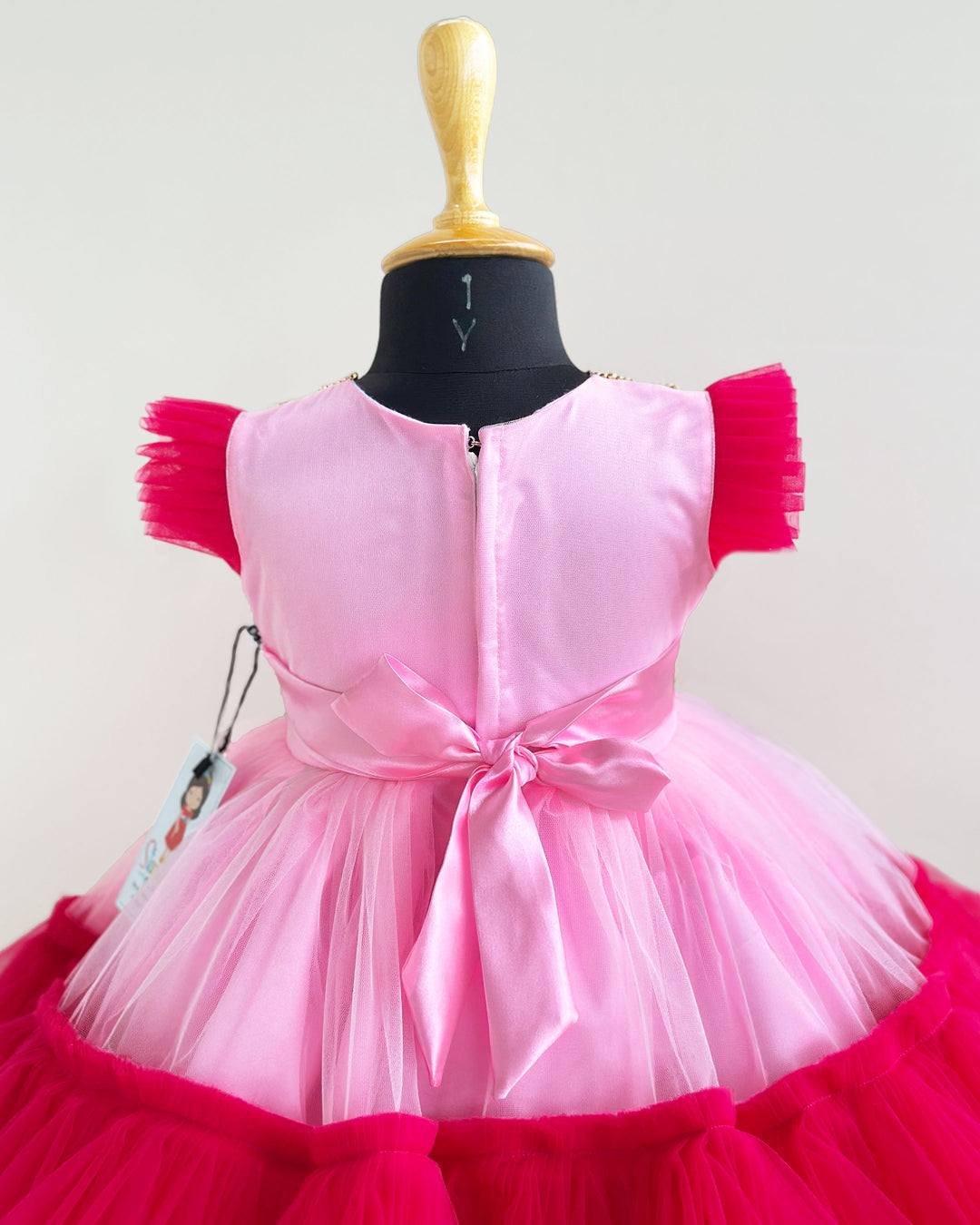 Baby Pink Rany Pink Handwork Frock, Baby Girls Birthday Dress, Designer Partywear Frock, Flower Dress for Baby Girl