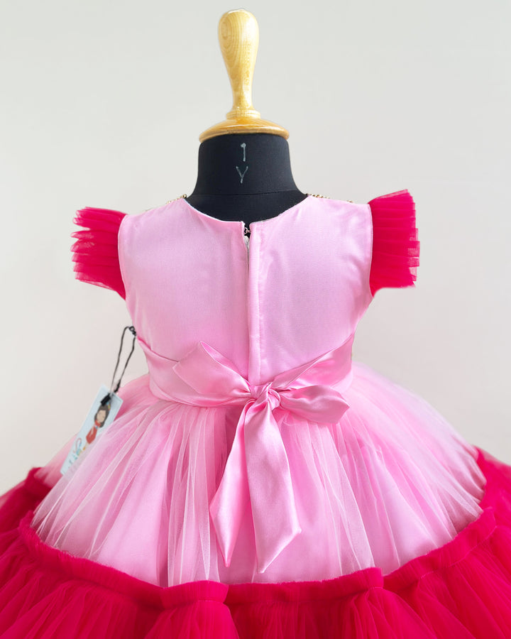 Baby Pink Rany Pink Handwork Frock, Baby Girls Birthday Dress, Designer Partywear Frock, Flower Dress for Baby Girl