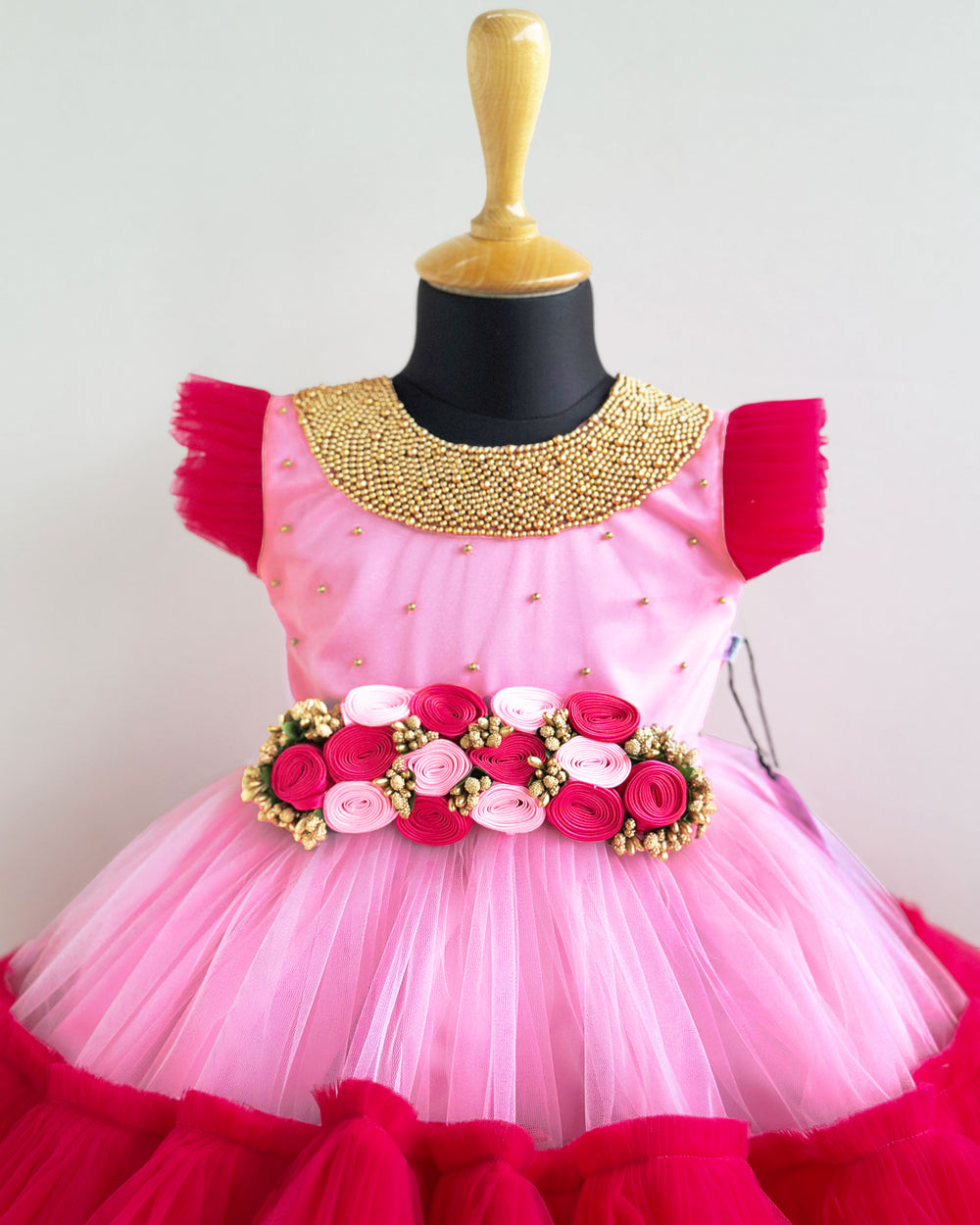 Baby Pink Rany Pink Handwork Frock, Baby Girls Birthday Dress, Designer Partywear Frock, Flower Dress for Baby Girl