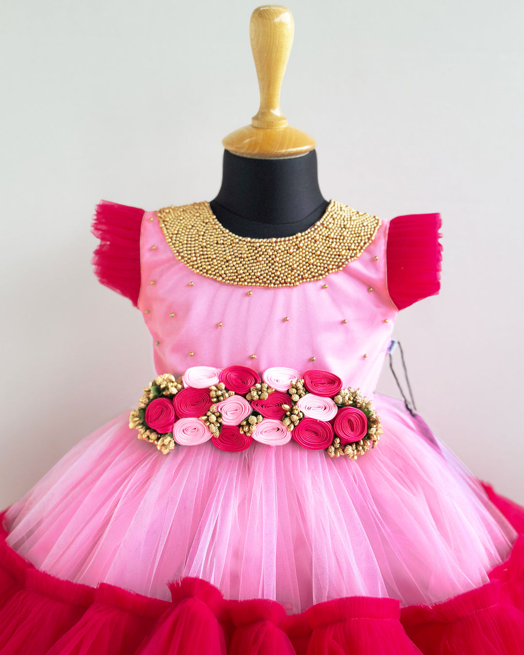 Baby Pink Rany Pink Handwork Frock, Baby Girls Birthday Dress, Designer Partywear Frock, Flower Dress for Baby Girl