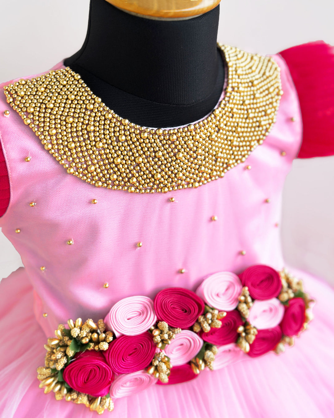 Baby Pink Rany Pink Handwork Frock, Baby Girls Birthday Dress, Designer Partywear Frock, Flower Dress for Baby Girl