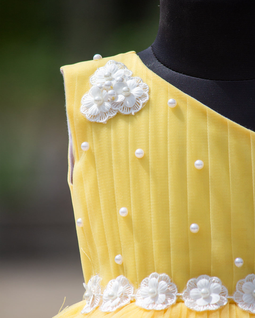 Colourful multi shade net ruffles on baby yellow floral birthday frock – Stanwells Kids