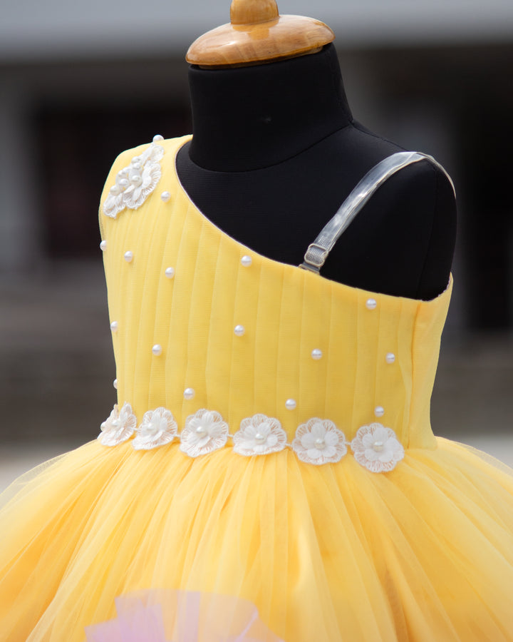 Baby yellow heavy ruffles floral frock full look for baby girl – Stanwells Kids
