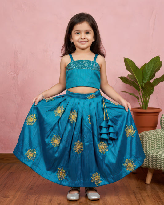Baby girl peacock lehenga birthday dress in premium silk with handwork