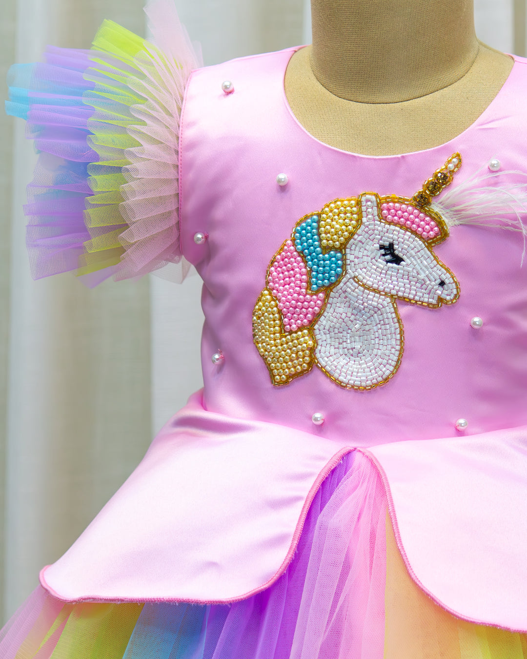 Baby pink unicorn birthday dress for baby girls, multi color unicorn frock, baby girls partywear dress, cute unicorn theme birthday dress for kids