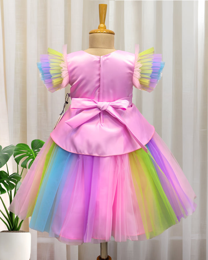 Baby pink unicorn birthday dress for baby girls, multi color unicorn frock, baby girls partywear dress, cute unicorn theme birthday dress for kids