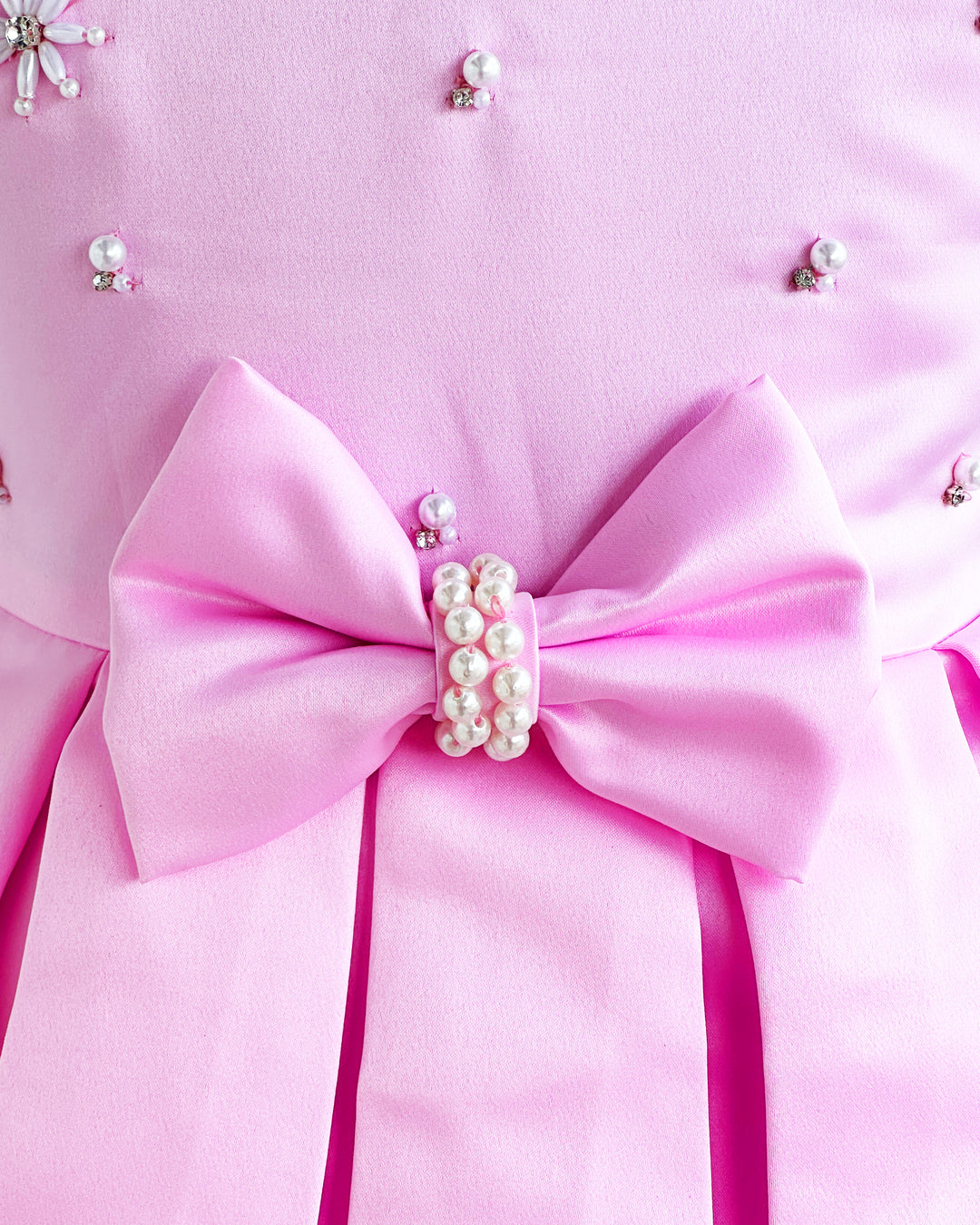 Baby pink silky satin baby girl birthday dress, western style frock, box pleated party wear, kids birthday dress for girls