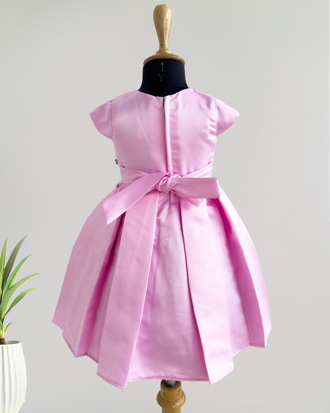 Baby pink silky satin baby girl birthday dress, western style frock, box pleated party wear, kids birthday dress for girls