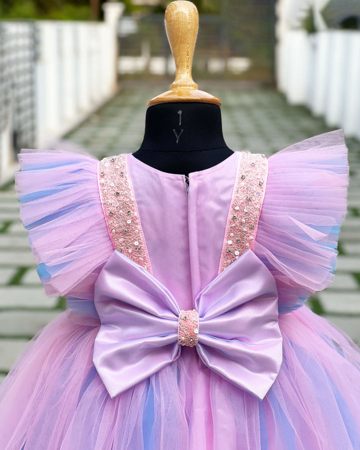 Baby Pink Sky Blue Birthday Frock, Premium Baby Girl Birthday Dress, Party Wear for Baby Girls, Baby Birthday Dress, Pink Baby Girl Frock