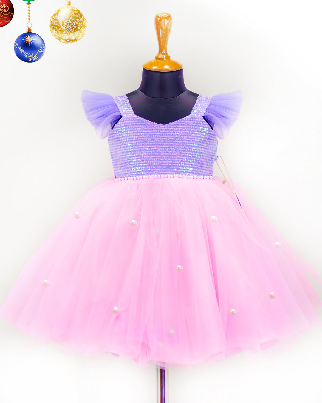 baby girls birthday dress, baby pink lavender frock, designer sequin dress for kids, partywear frock for baby girls, handworked birthday outfit, festive frock, toddler birthday wear, premium kids dress, stylish sequin frock