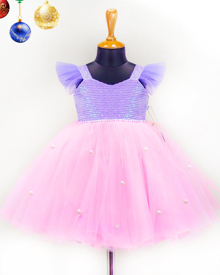 baby girls birthday dress, baby pink lavender frock, designer sequin dress for kids, partywear frock for baby girls, handworked birthday outfit, festive frock, toddler birthday wear, premium kids dress, stylish sequin frock
