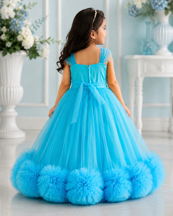 Baby shark theme ruffled handwork birthday gown for baby girl – front view, Stanwells Kids