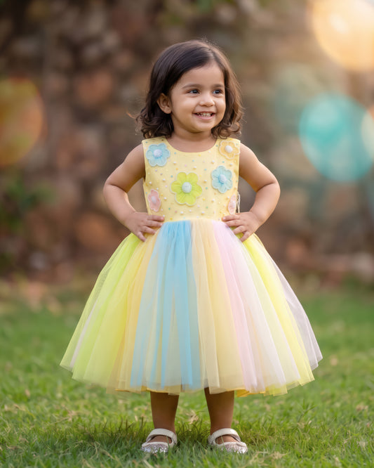 Baby yellow floral birthday frock for baby girl – Stanwells Kids