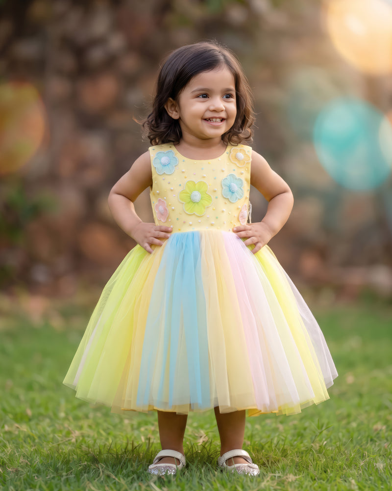 Baby Yellow Floral Frock for Girls – Stylish Partywear Dress