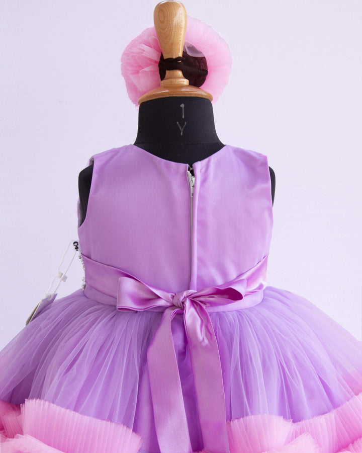 Lilac & Baby Pink Combo Handwork Partywear Birthday Frock