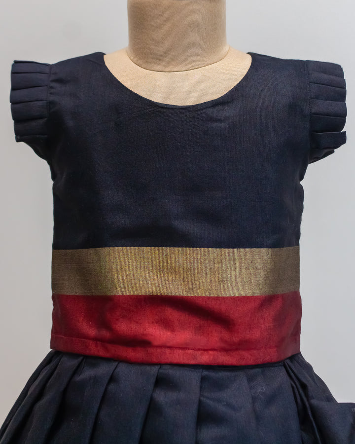 black banarasi cotton lehenga for baby girls, traditional border kids dress, baby girl birthday lehenga, festive outfit for toddlers, premium designer kids wear