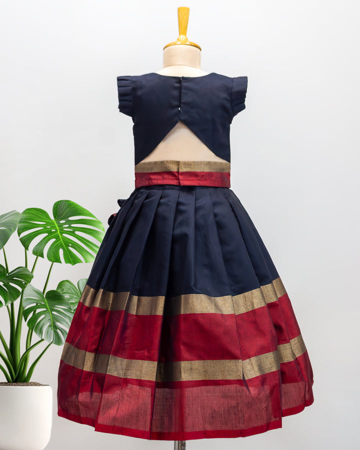 black banarasi cotton lehenga for baby girls, traditional border kids dress, baby girl birthday lehenga, festive outfit for toddlers, premium designer kids wear