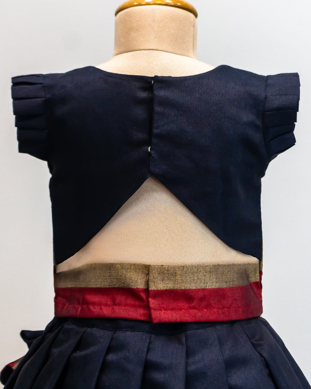 black banarasi cotton lehenga for baby girls, traditional border kids dress, baby girl birthday lehenga, festive outfit for toddlers, premium designer kids wear