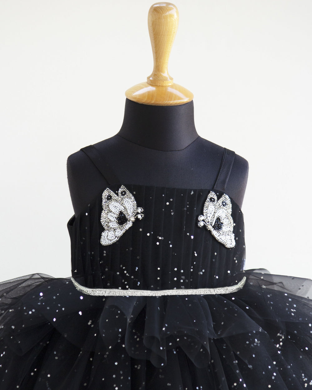 Black glitter butterfly theme birthday dress for baby girls, partywear frock