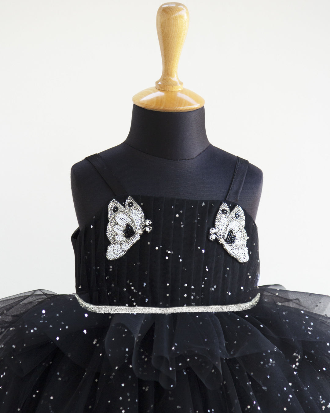 Black glitter butterfly theme birthday dress for baby girls, partywear frock