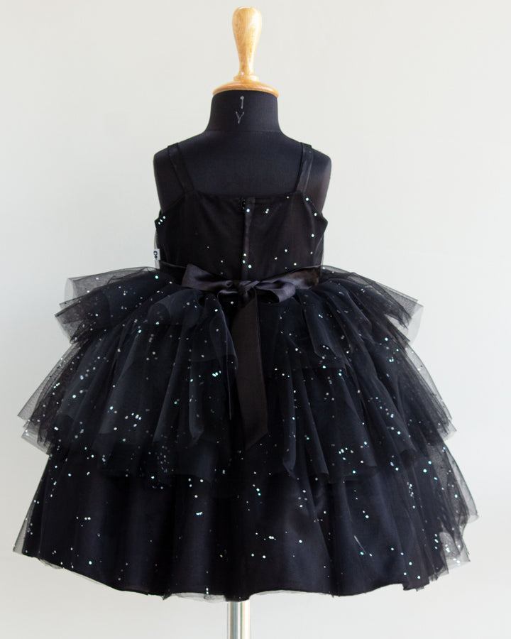 Black glitter butterfly theme birthday dress for baby girls, partywear frock