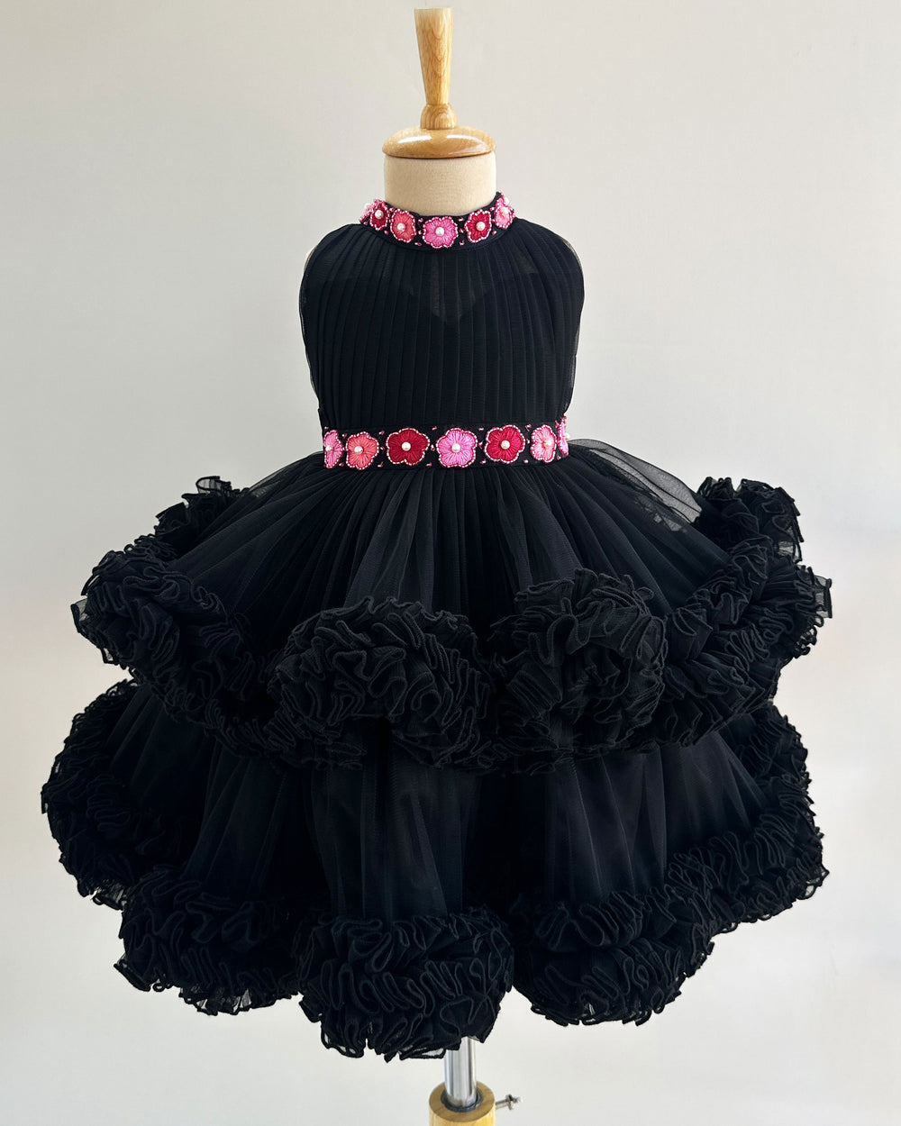 Black halter neck hand embroidery birthday frock for baby girl – Stanwells Kids