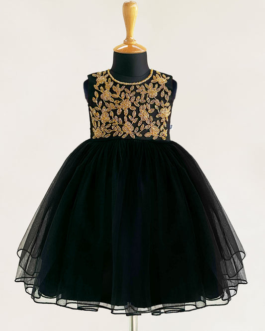 Black heavy handwork party frock for baby girl – Stanwells Kids