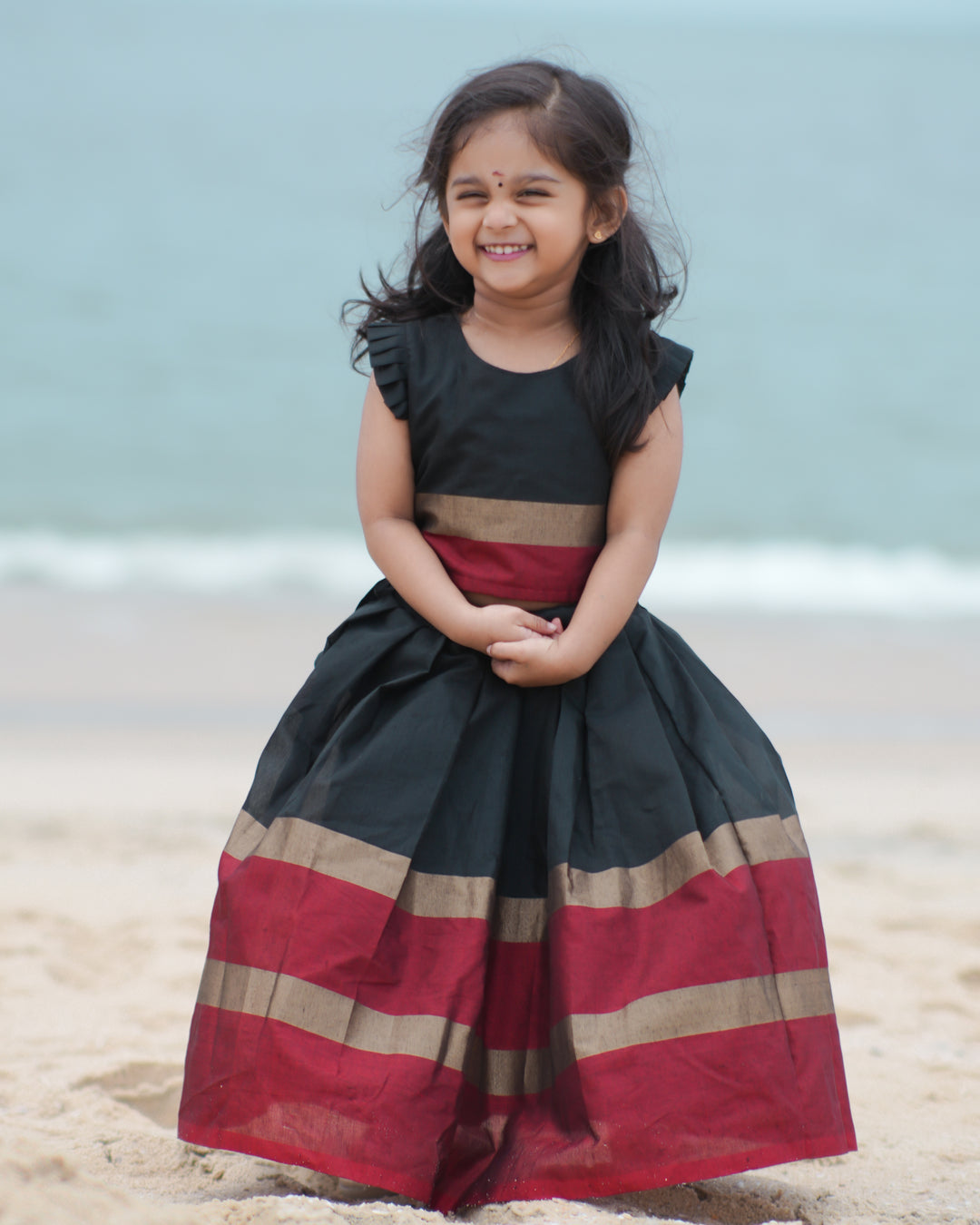 Black banarasi lehenga choli full length view – Stanwells Kids