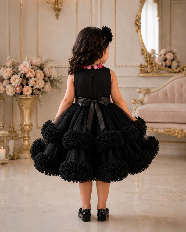 Black halter neck hand embroidery birthday frock for baby girl – Stanwells Kids