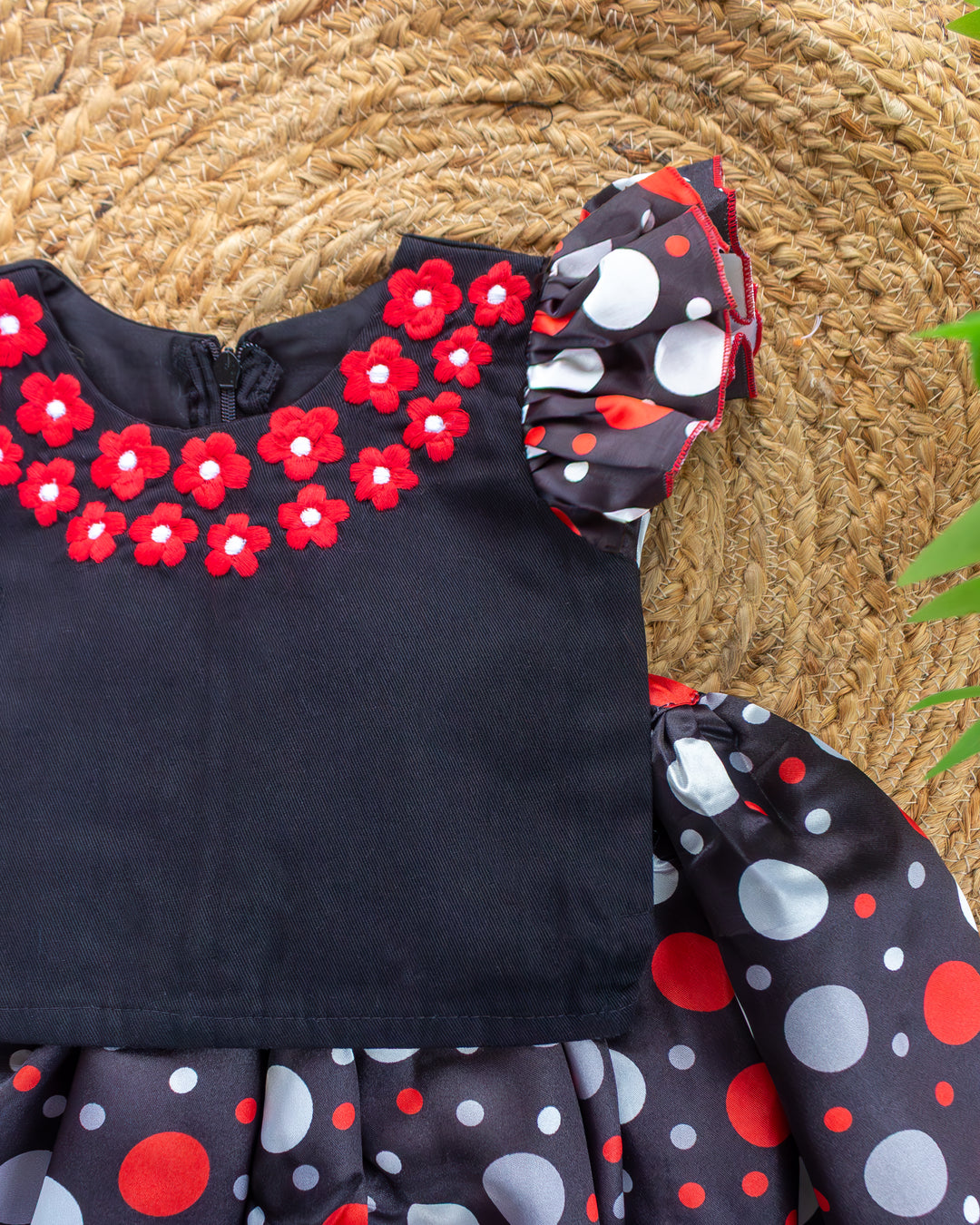Elastic waistband polka skirt with red floral top for girls – Stanwells Kids