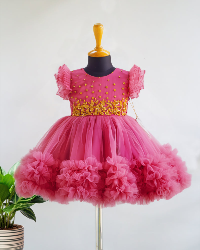 Blush Pink Heavy Handwork Birthday Special Partywear Frock for Baby Girl – Stanwells Kids
