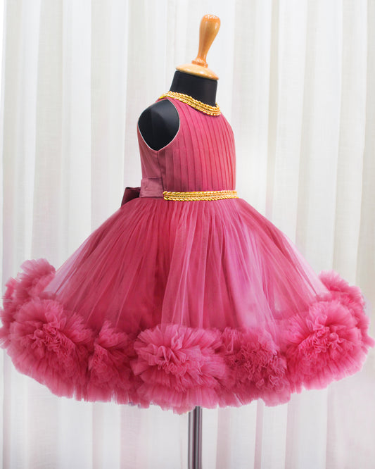 Blush pink halter neck birthday frock front view – Stanwells Kids