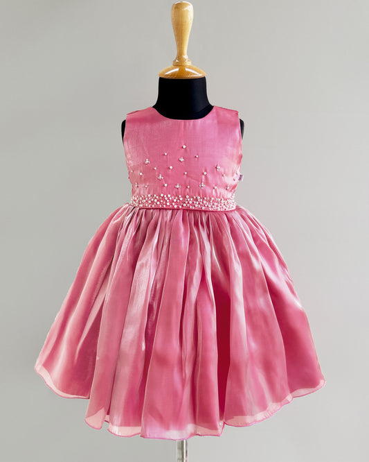 Blush pink handwork silky organza birthday frock for baby girl – Stanwells Kids