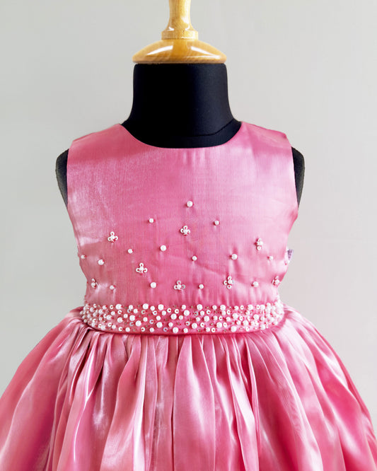 Blush pink organza frock side view – Stanwells Kids
