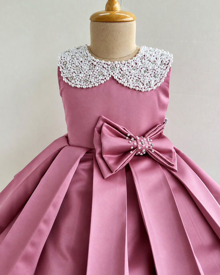 Blush Pink Satin Frock with Glossy Net Layer – Stanwells Kids