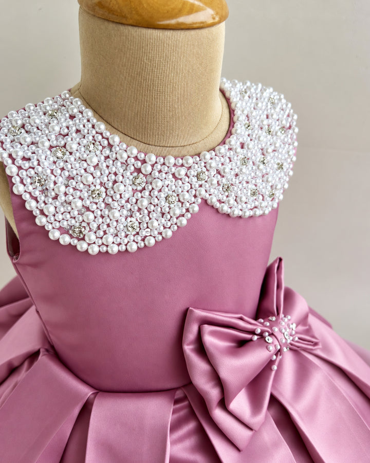 Blush Pink Silky Satin Frock – Full Length View – Stanwells Kids