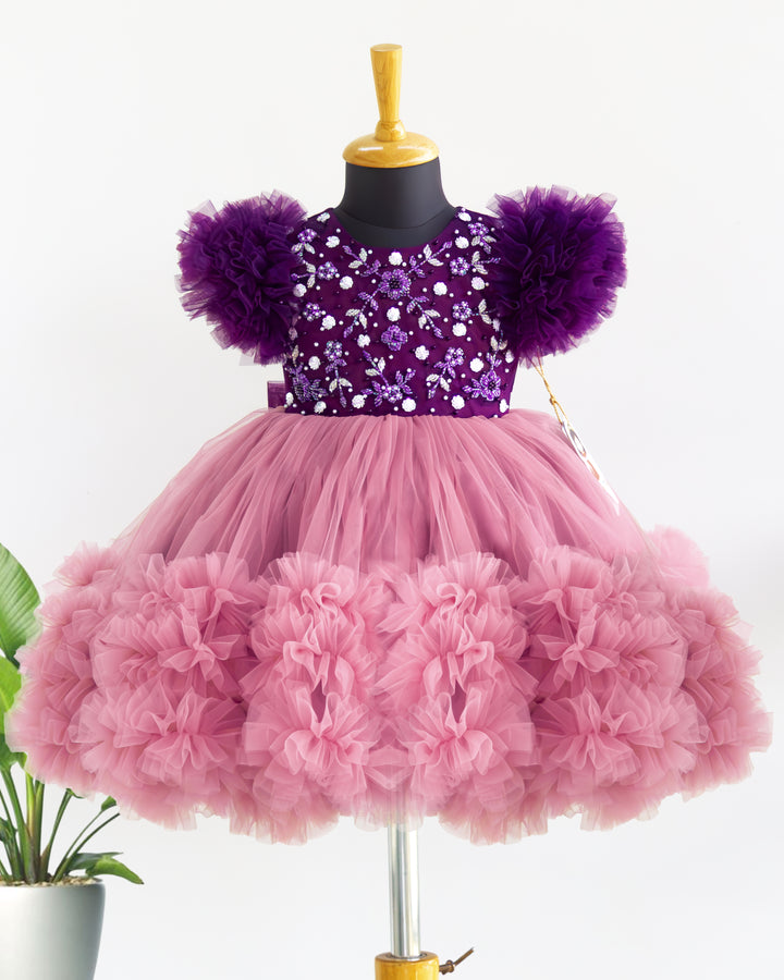 Purple Ruffle Skirt Handwork Birthday Partywear Frock – Stanwells Kids