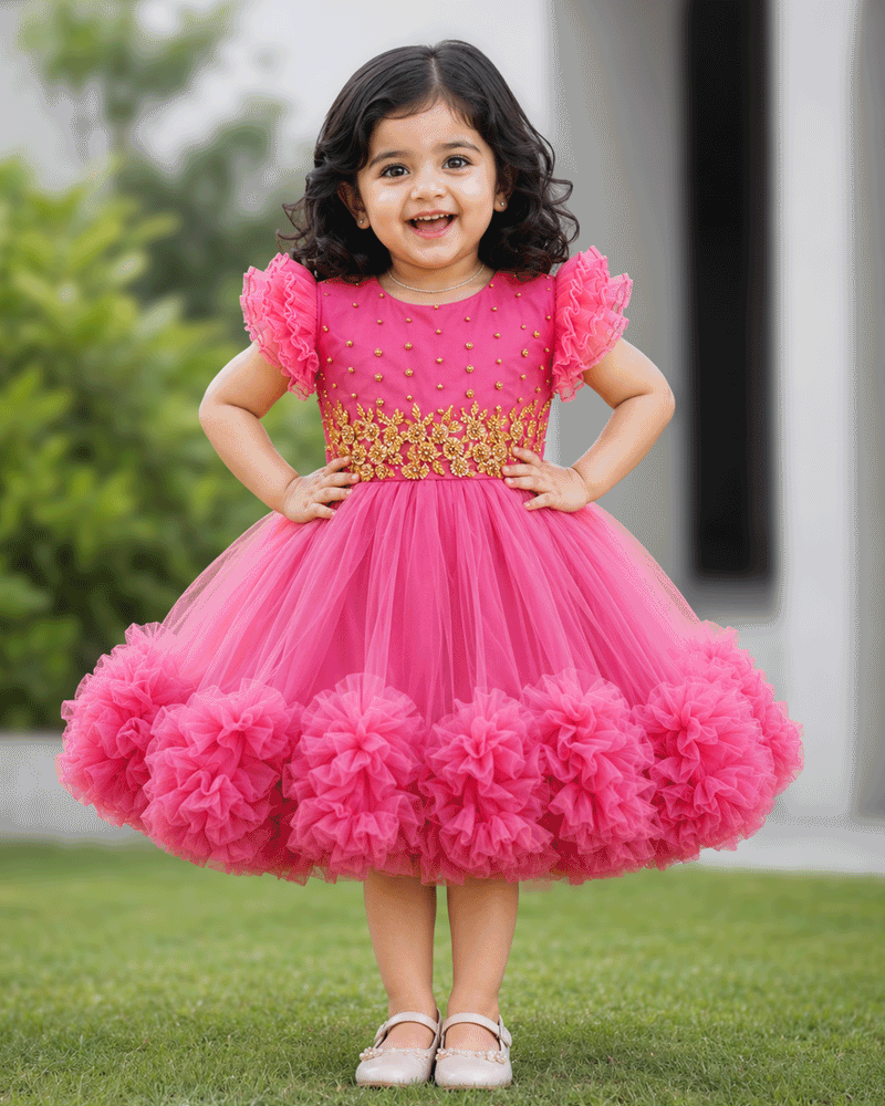 Blush Pink Heavy Handwork Birthday Special Partywear Frock for Baby Girl – Stanwells Kids