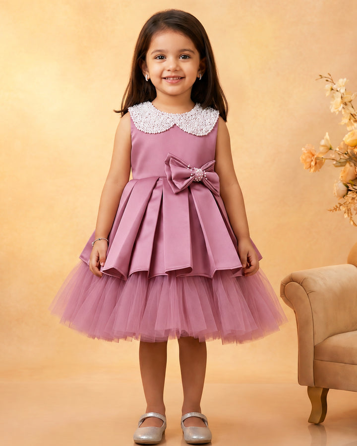 Box Pleat Skirt with Centre Bow Belt – Blush Pink Frock – Stanwells Kids