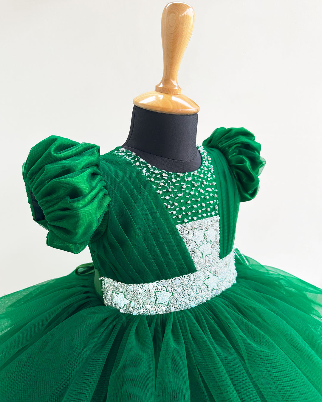 Christmas Special Bottle Green Hand Embroidery 3 Step Partywear Star Frock