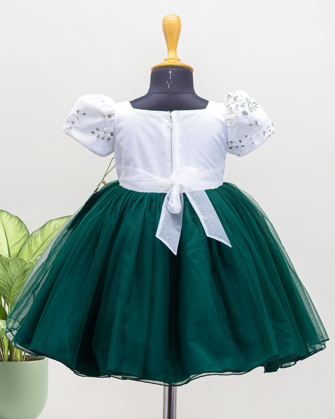 Bottle Green & White Christmas Birthday Dress for Baby Girls | Stanwells Stanwells Kids Bottle Green & White Christmas Birthday Dress for Baby Girls | Stanwells Stanwells Kids