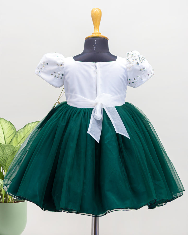 bottle green and white Christmas frock for baby girls, festive birthday dress, designer kids partywear dress, toddler Christmas outfit, Stanwells Kids